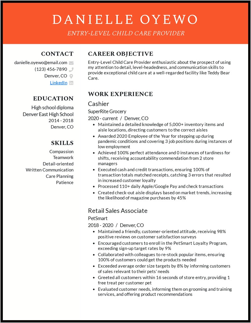 Child Care Professional Resume Objective