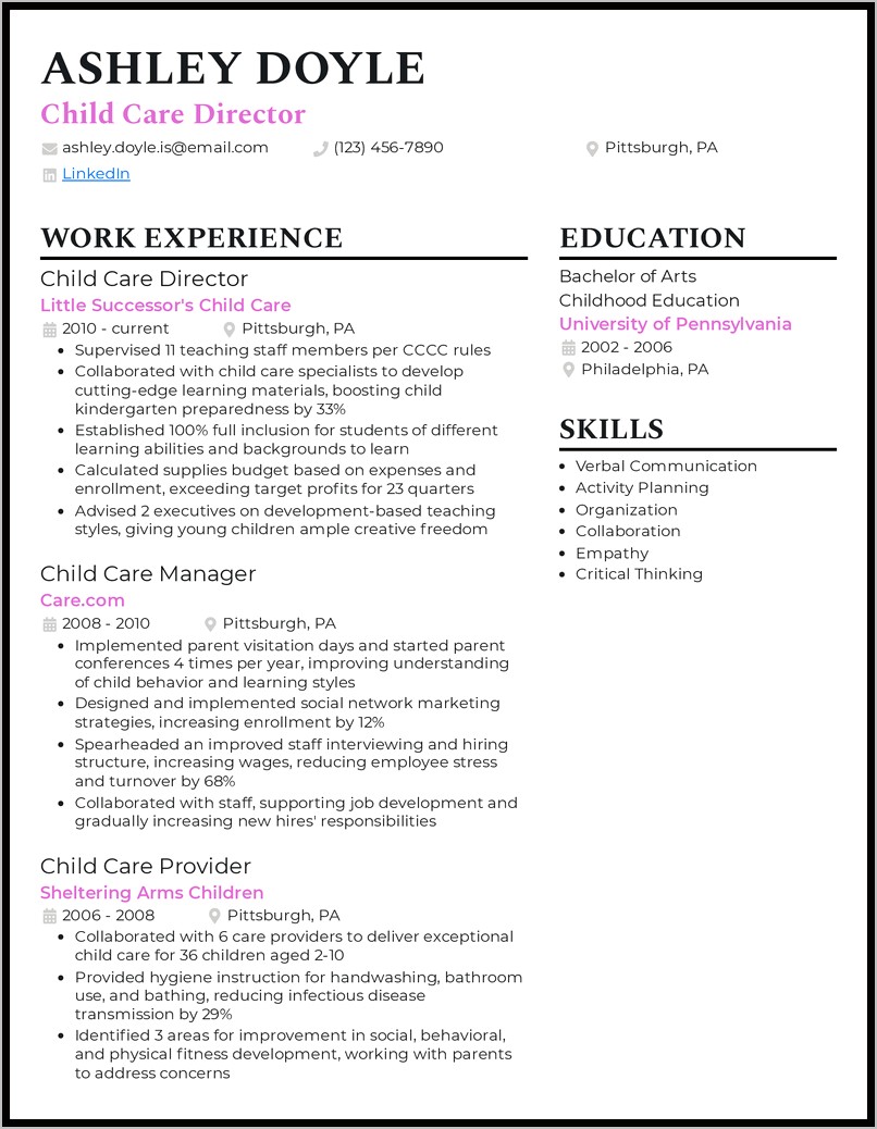 Child Care Resume Job Hero