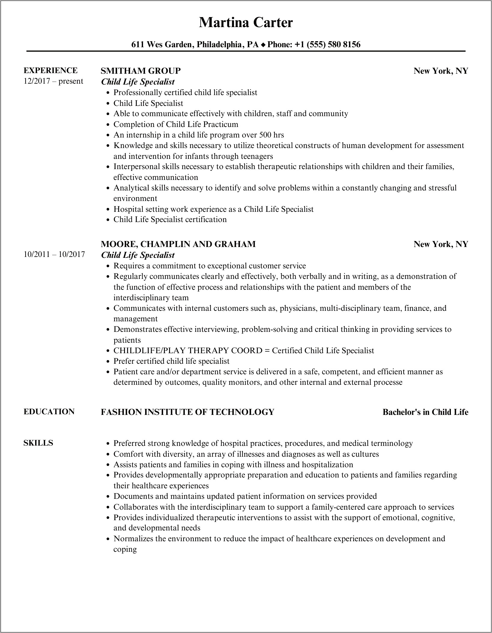 Child Support Specialist Resume Sample