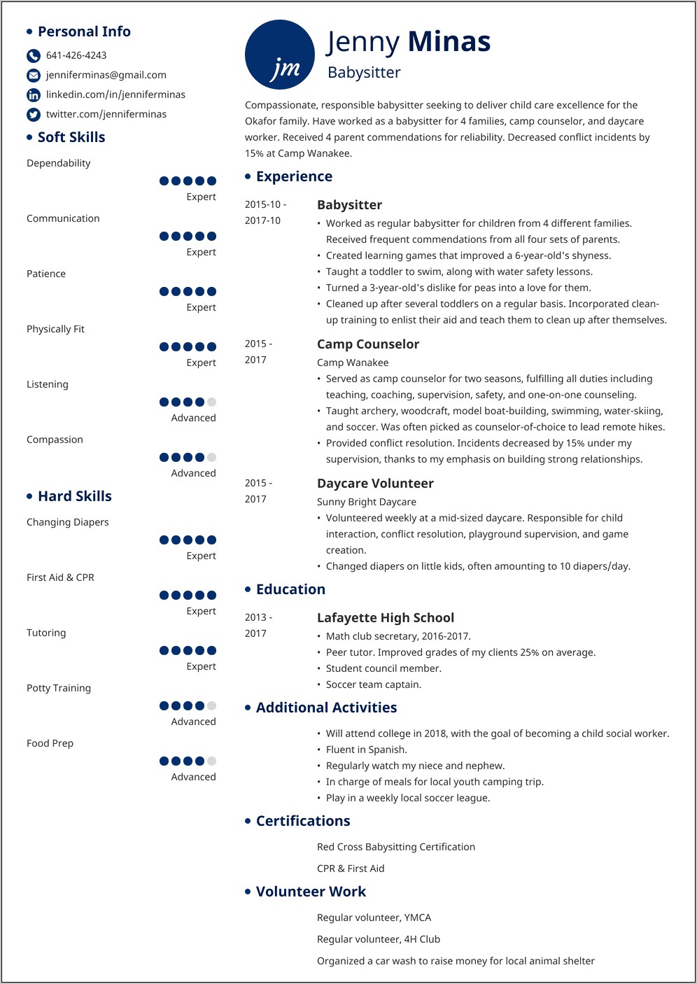 Childcare Skills Portion Of Resume