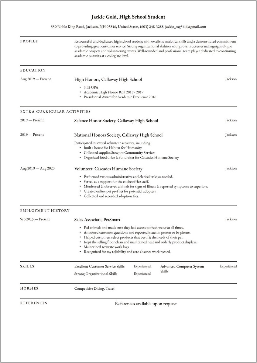 Chronological Resume Example High School