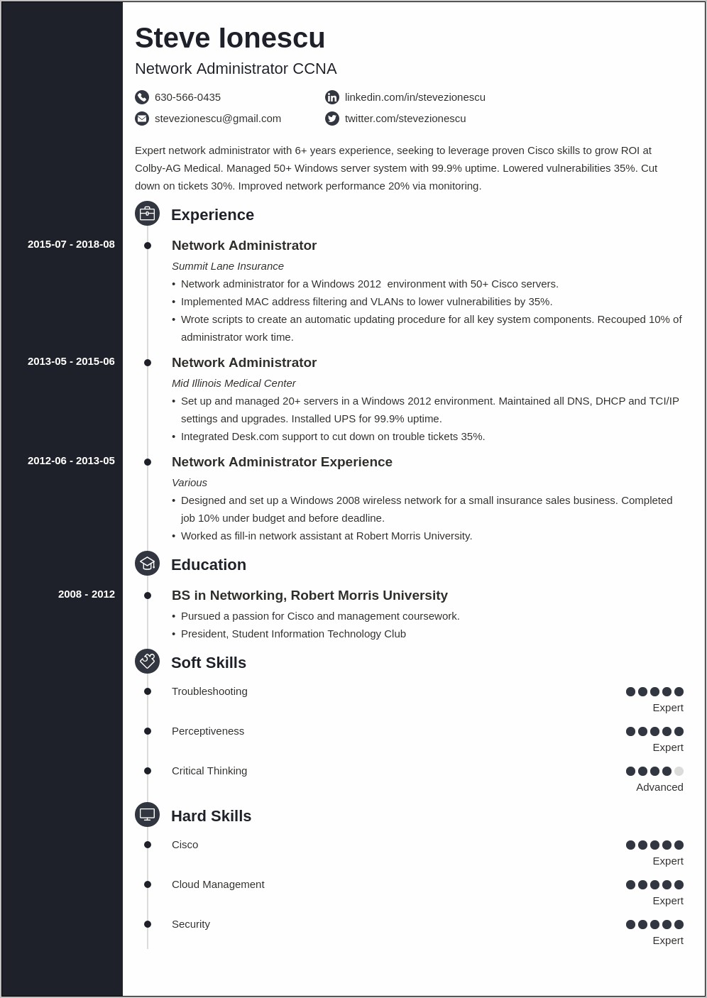 Cisco Network Administrator Resume Example