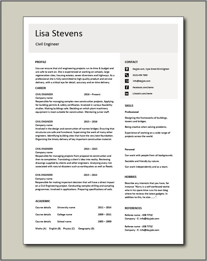 Civil Engineer Trainee Resume Skills