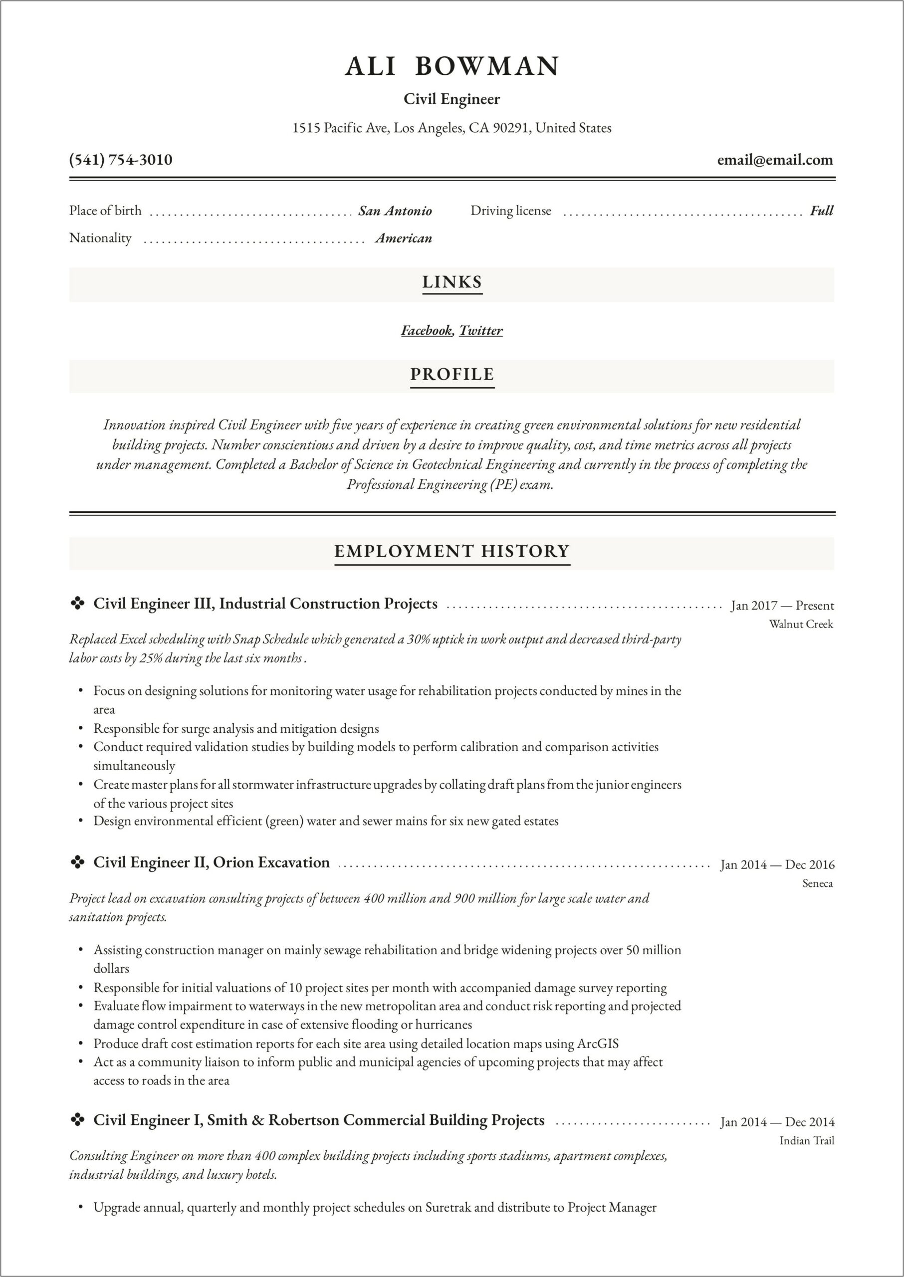 Civil Engineering Resume Samples India