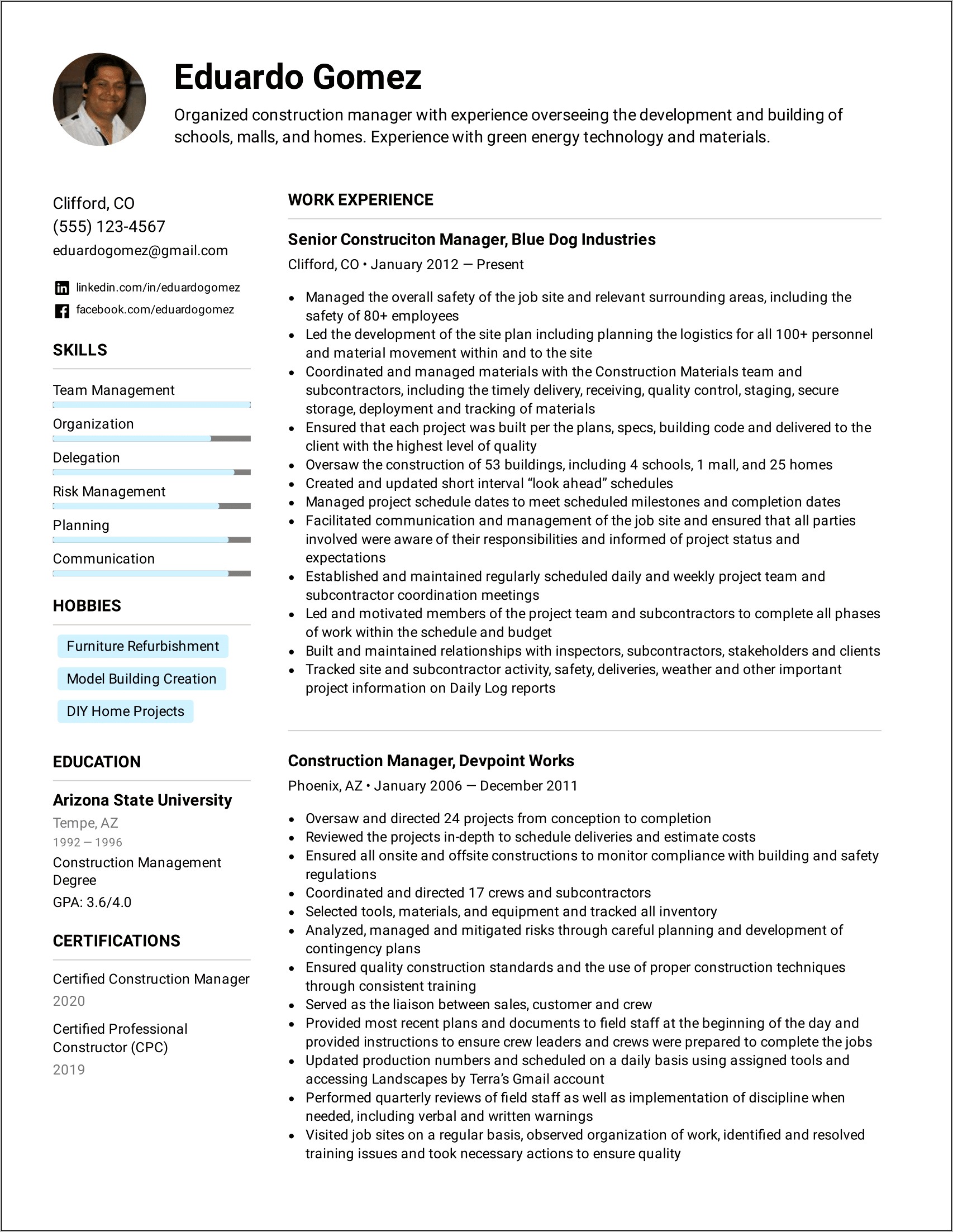 Civil Maintenance Supervisor Resume Sample