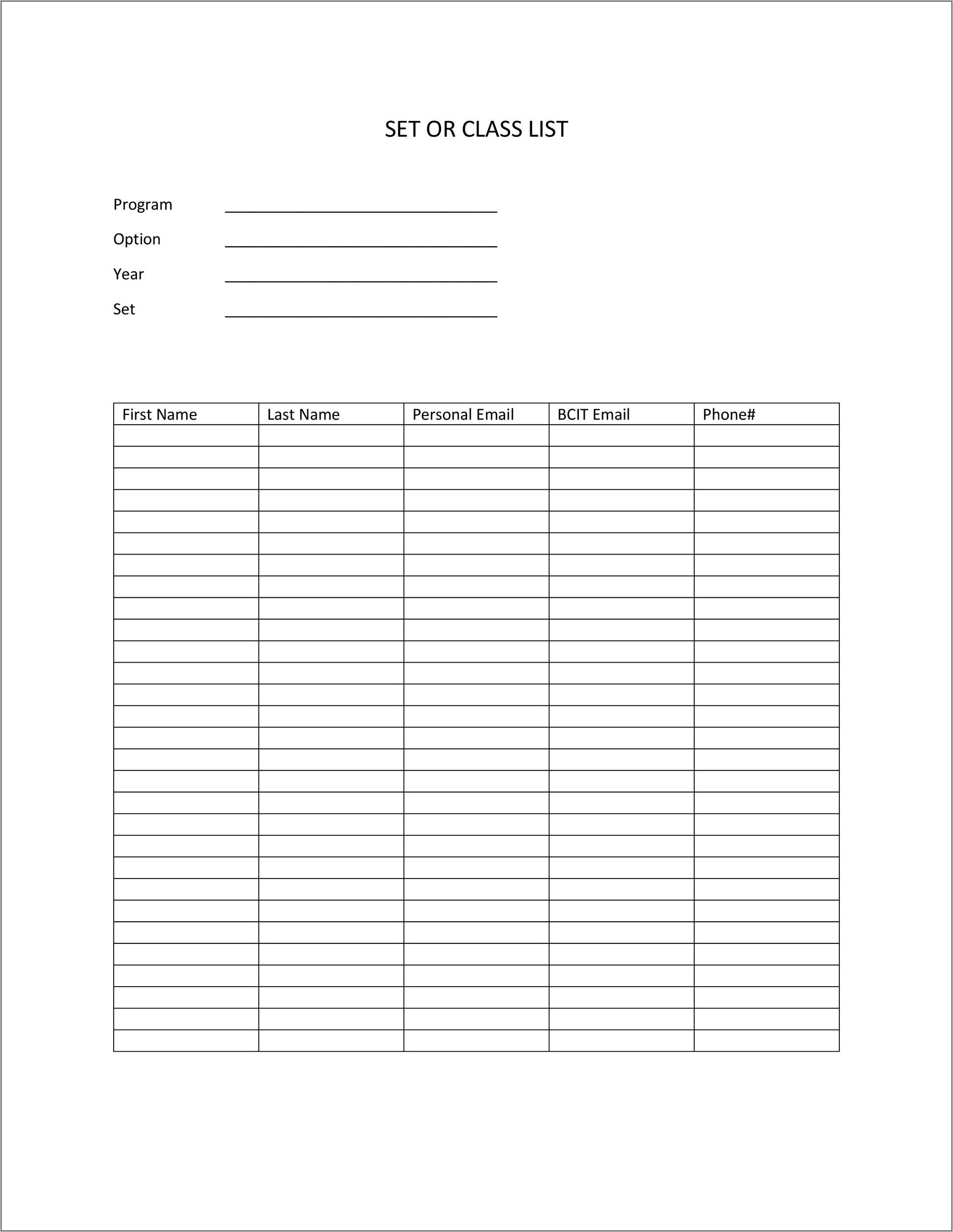 Class List Excel Templates For Teachers Download