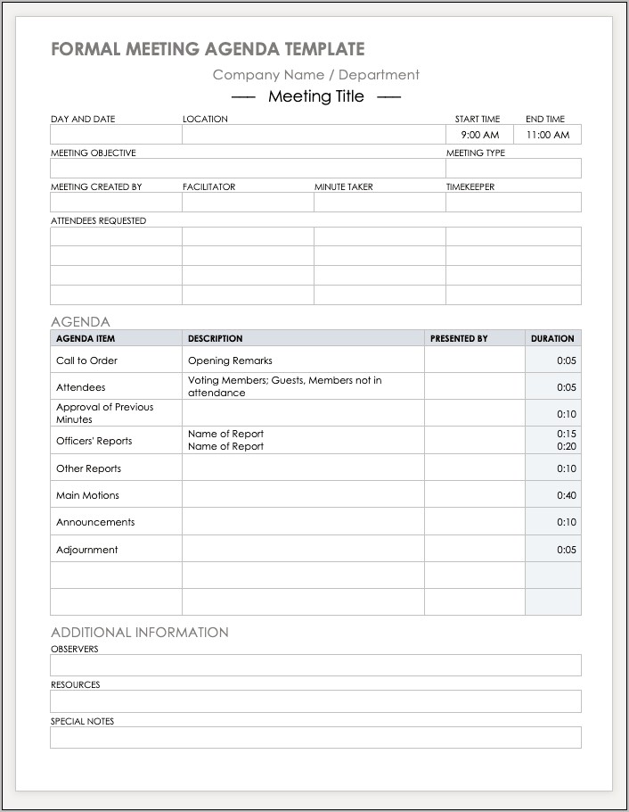 Classic Board Meeting Agenda Template Word Download