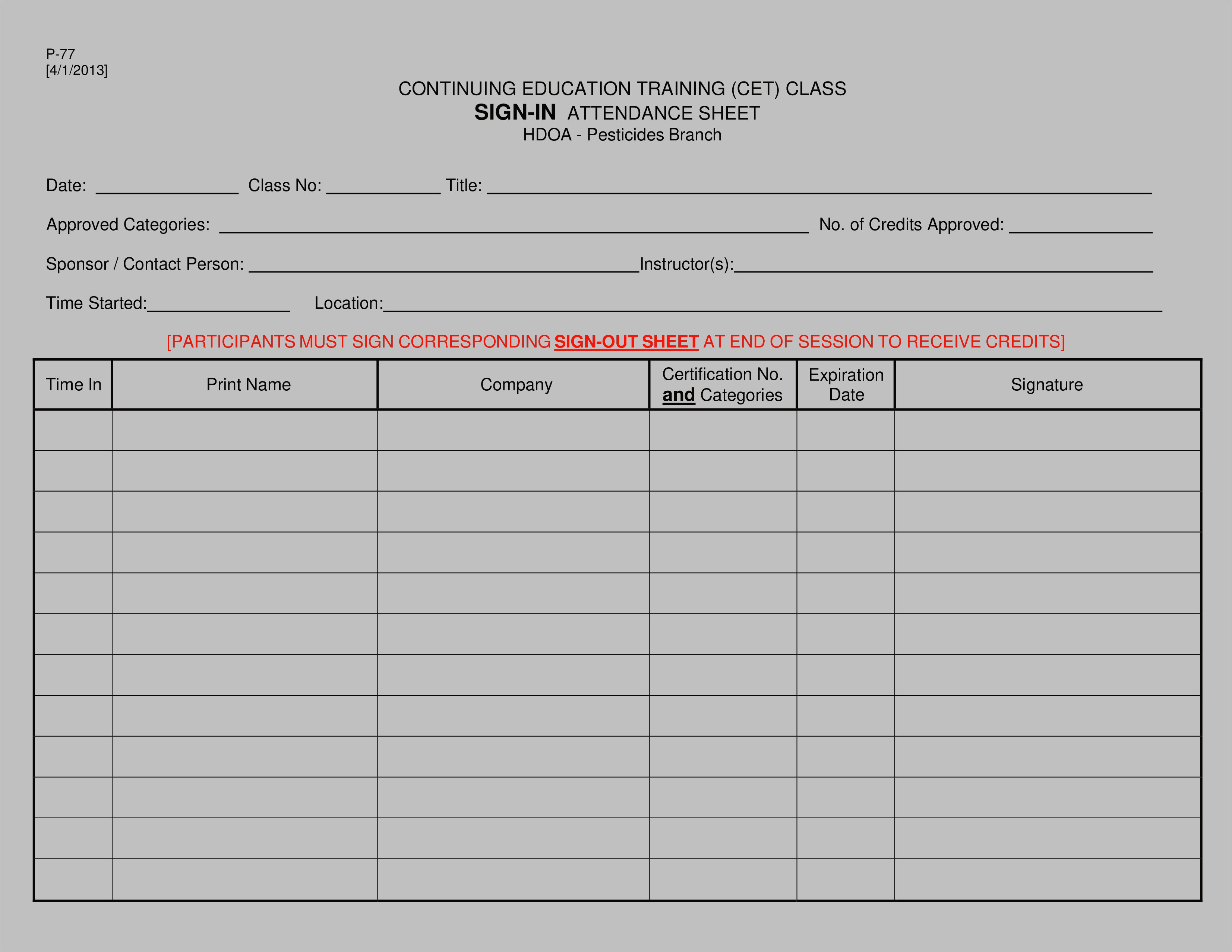 Classroom Sign Out Sheet Template Download