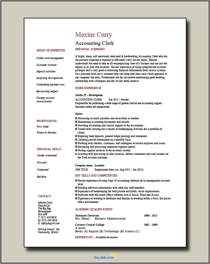 Clerk Objective On A Resume