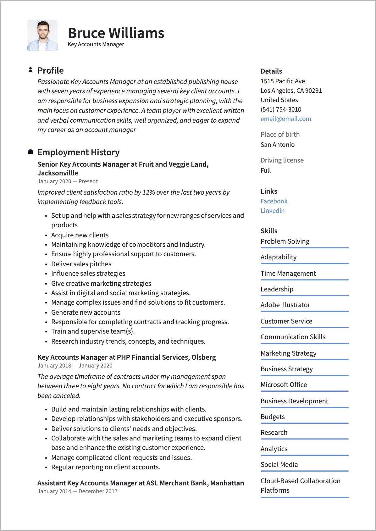 Client Director Analytical Skill Resume