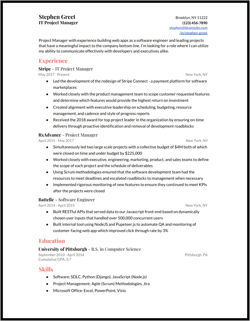 Client Facing Project Manager Resume