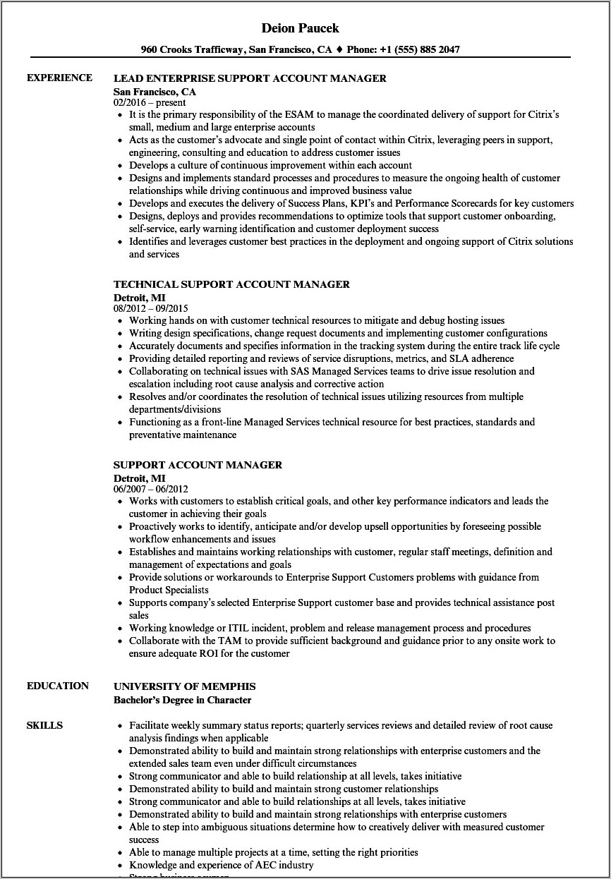 Client Service Account Manager Resume