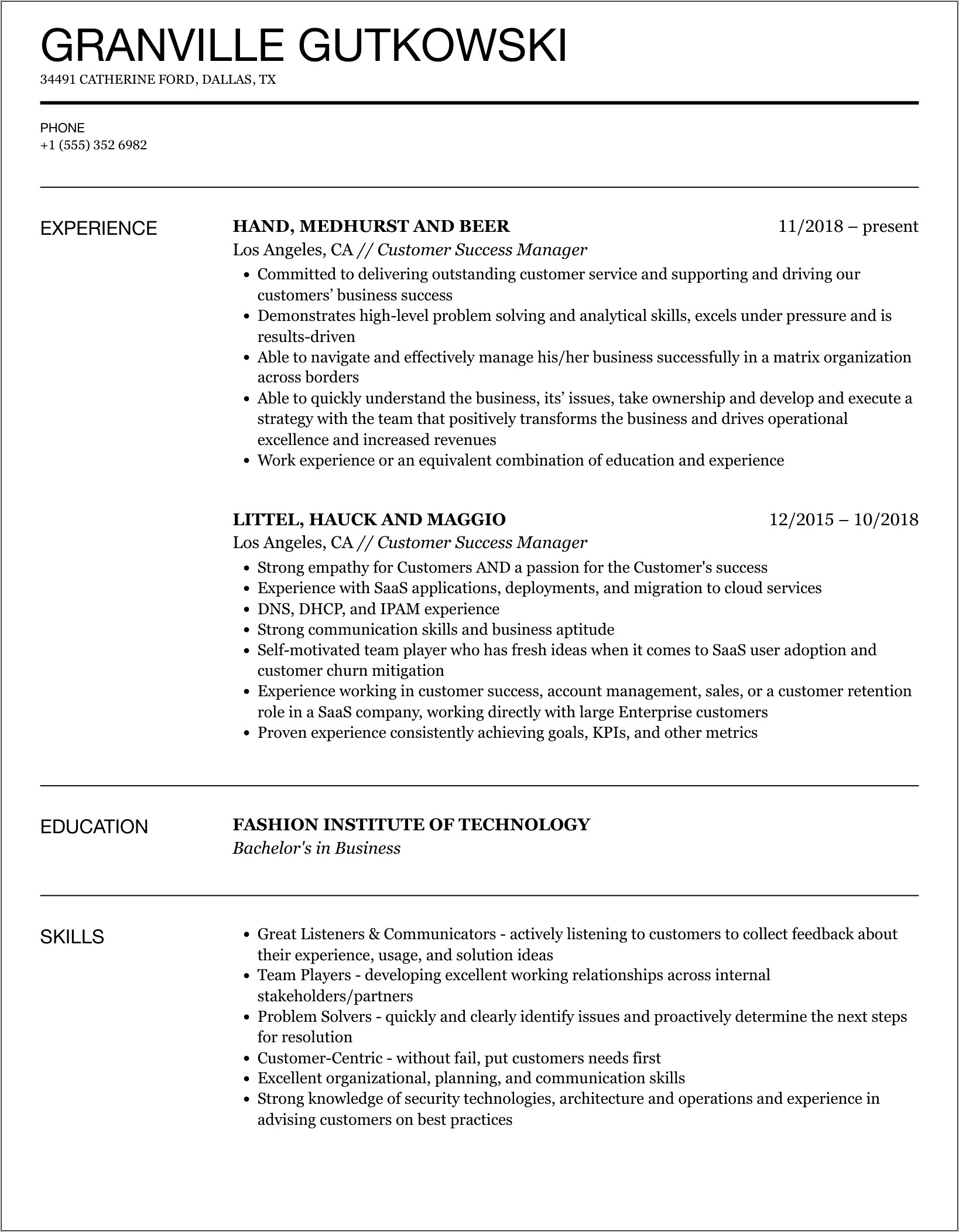 Client Success Manager Resume Examples