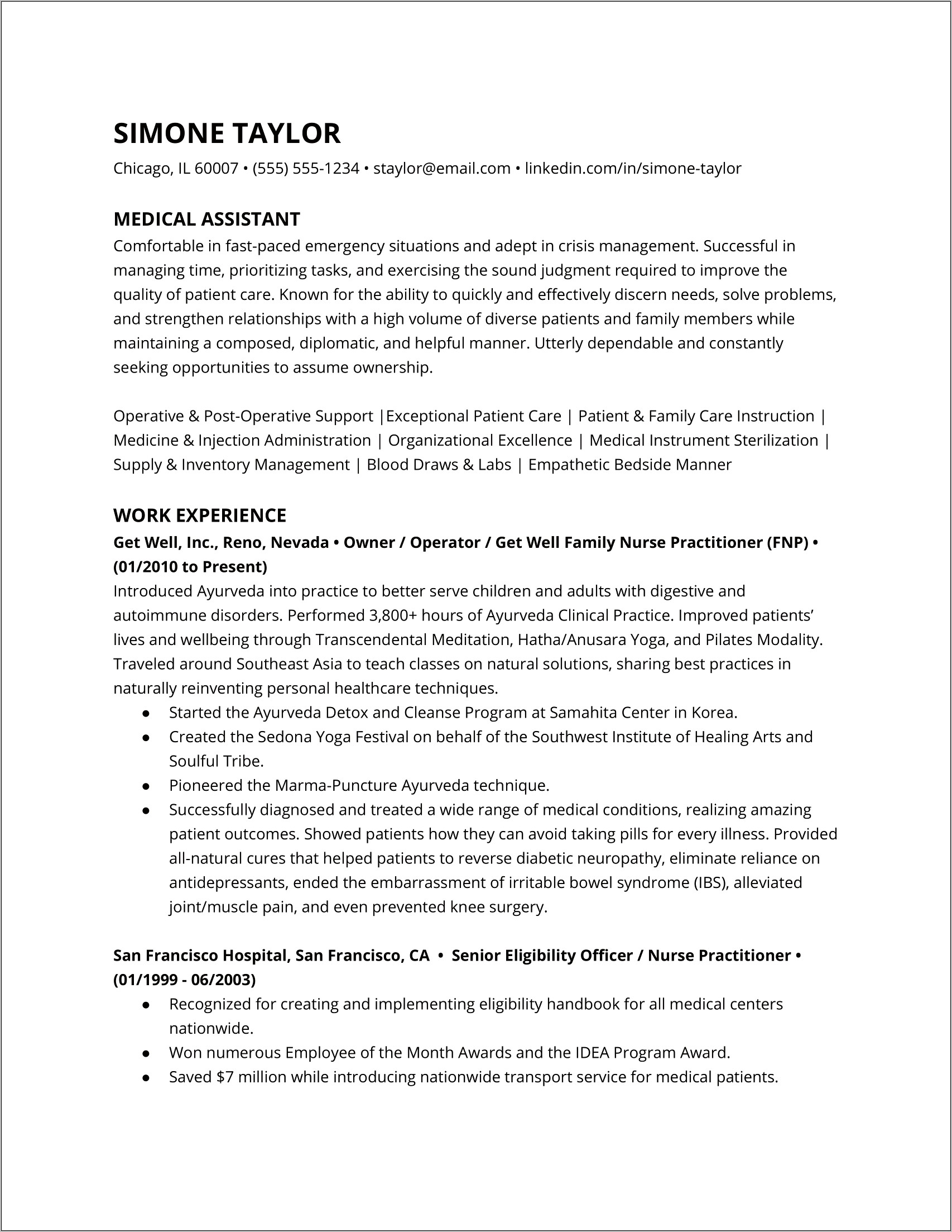 Clinic Customer Service Resume Sample