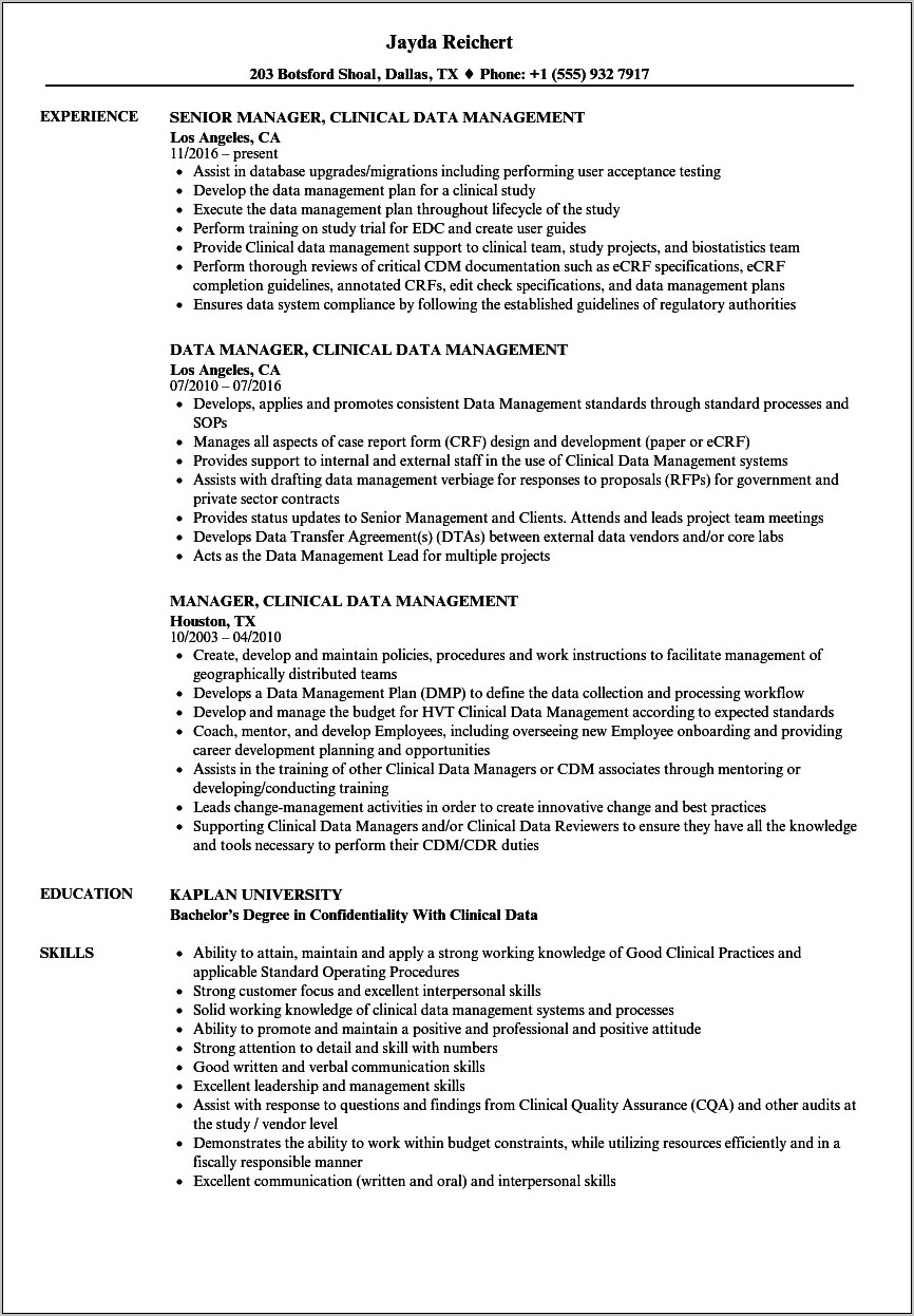 Clinical Data Management Resume Format