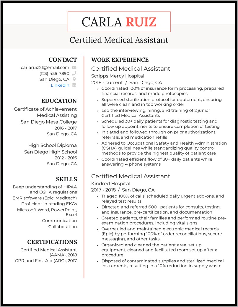 Clinical Medical Assistant Resume Objective