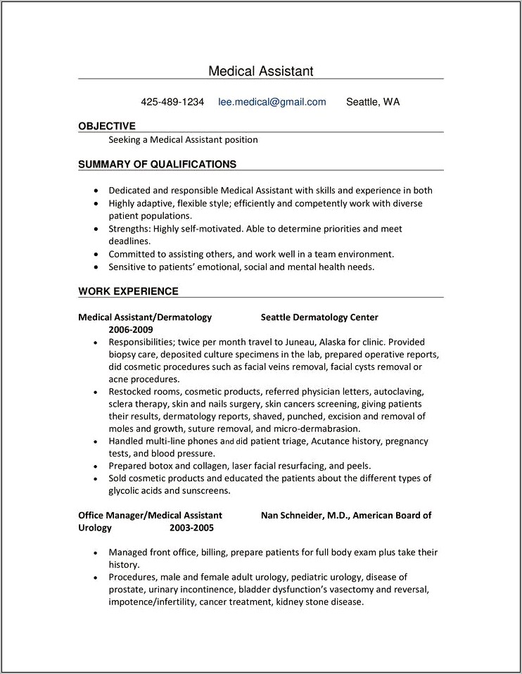 Clinical Medical Assistant Skills Resume