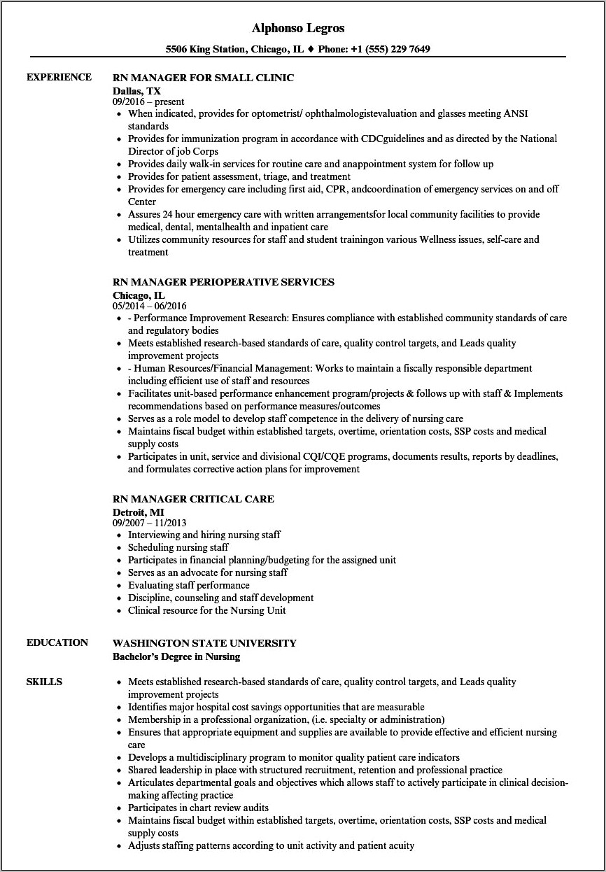 Clinical Nurse Manager Resume Objective