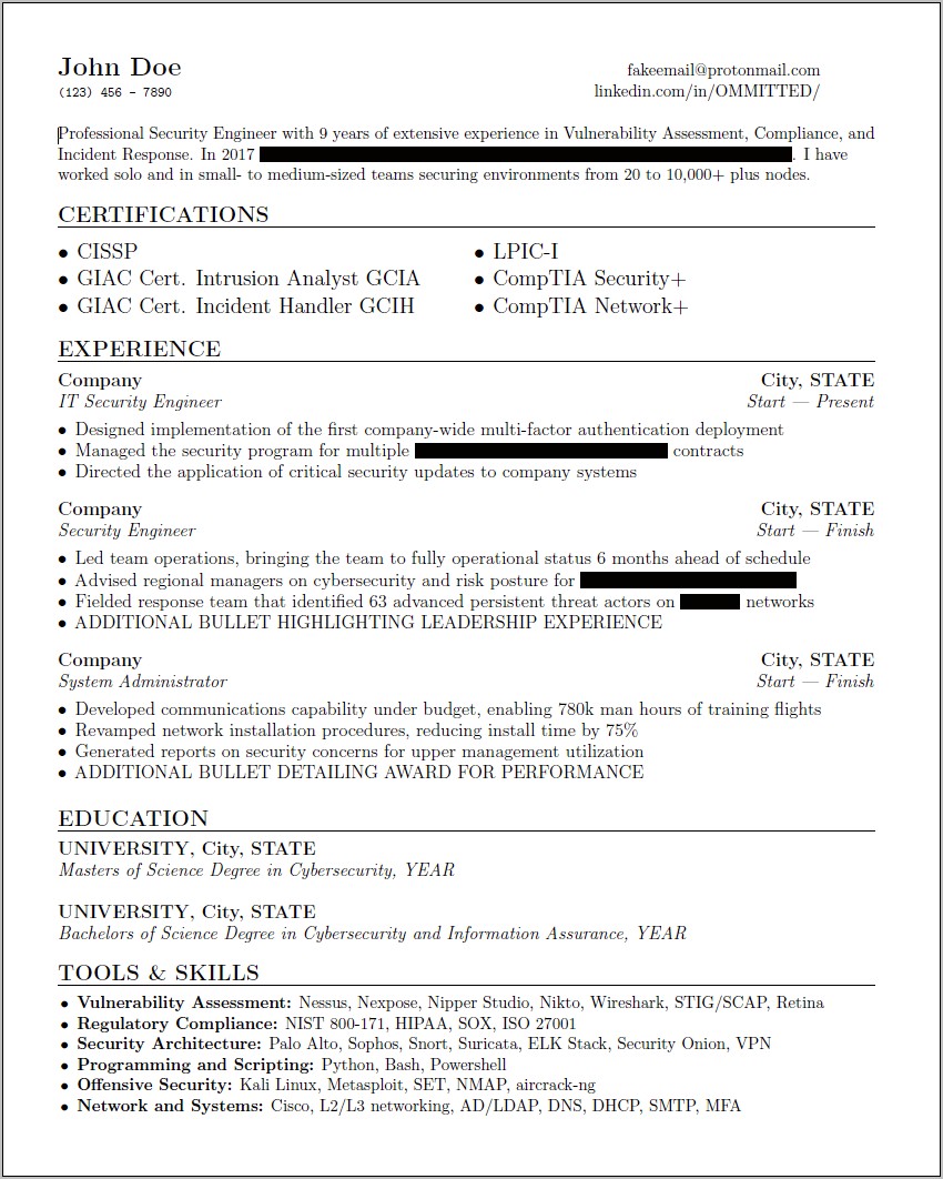 Cloud Security Engineer Sample Resume