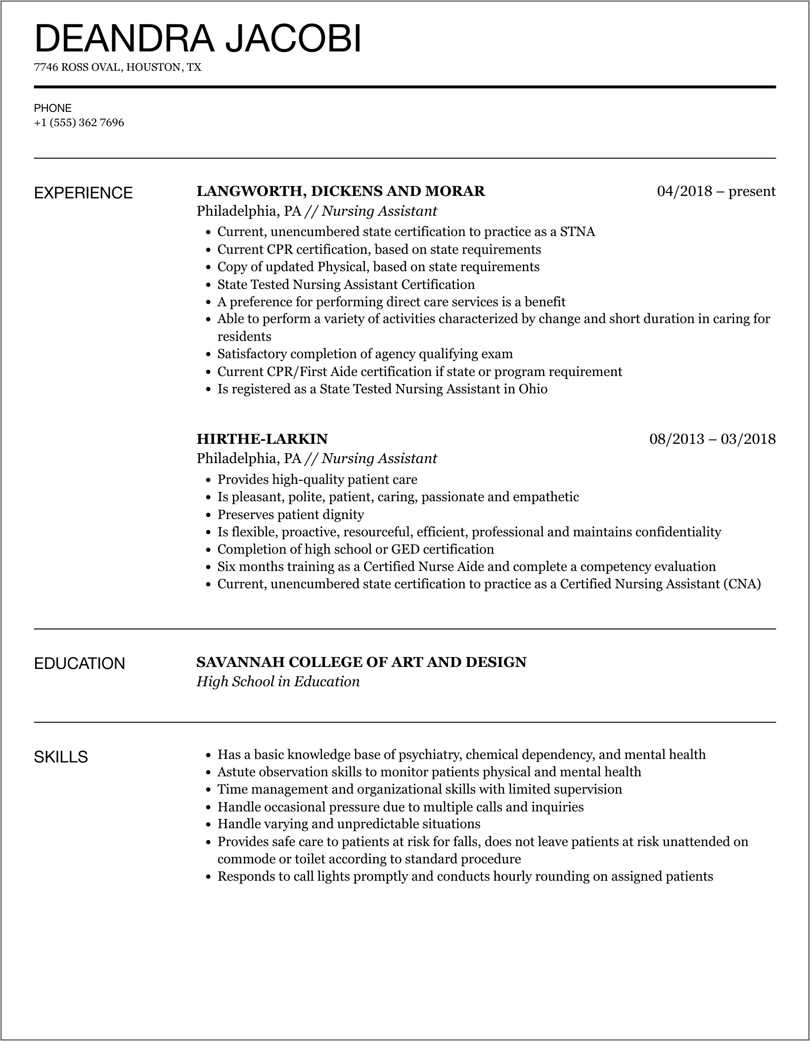 Cna Job Description Hospital Resume