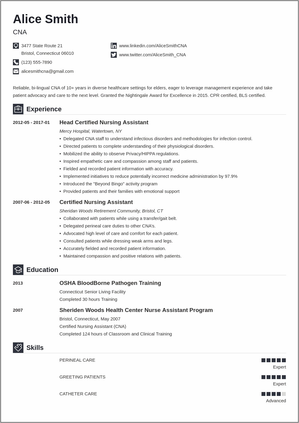 Cna Objective For Resume Examples