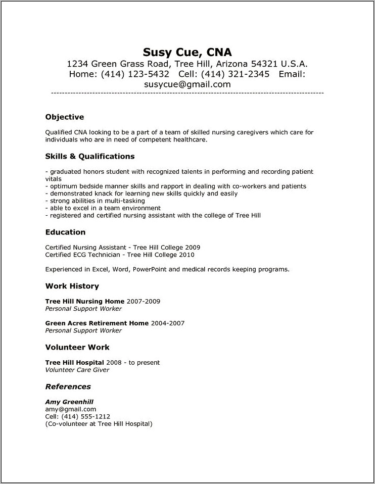 Cna Personal Summary Resume Sample