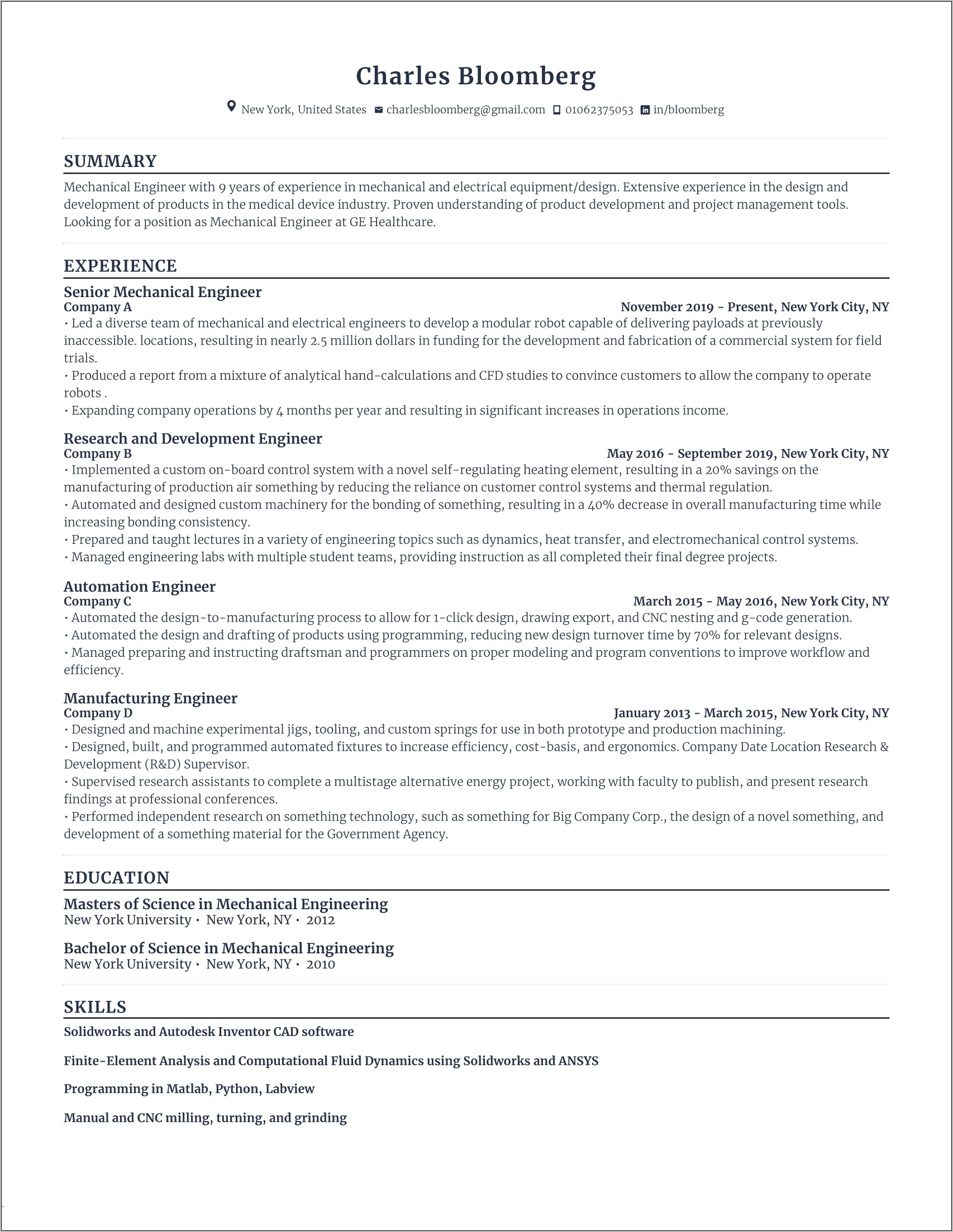 Cnc Milling Programmer Resume Sample