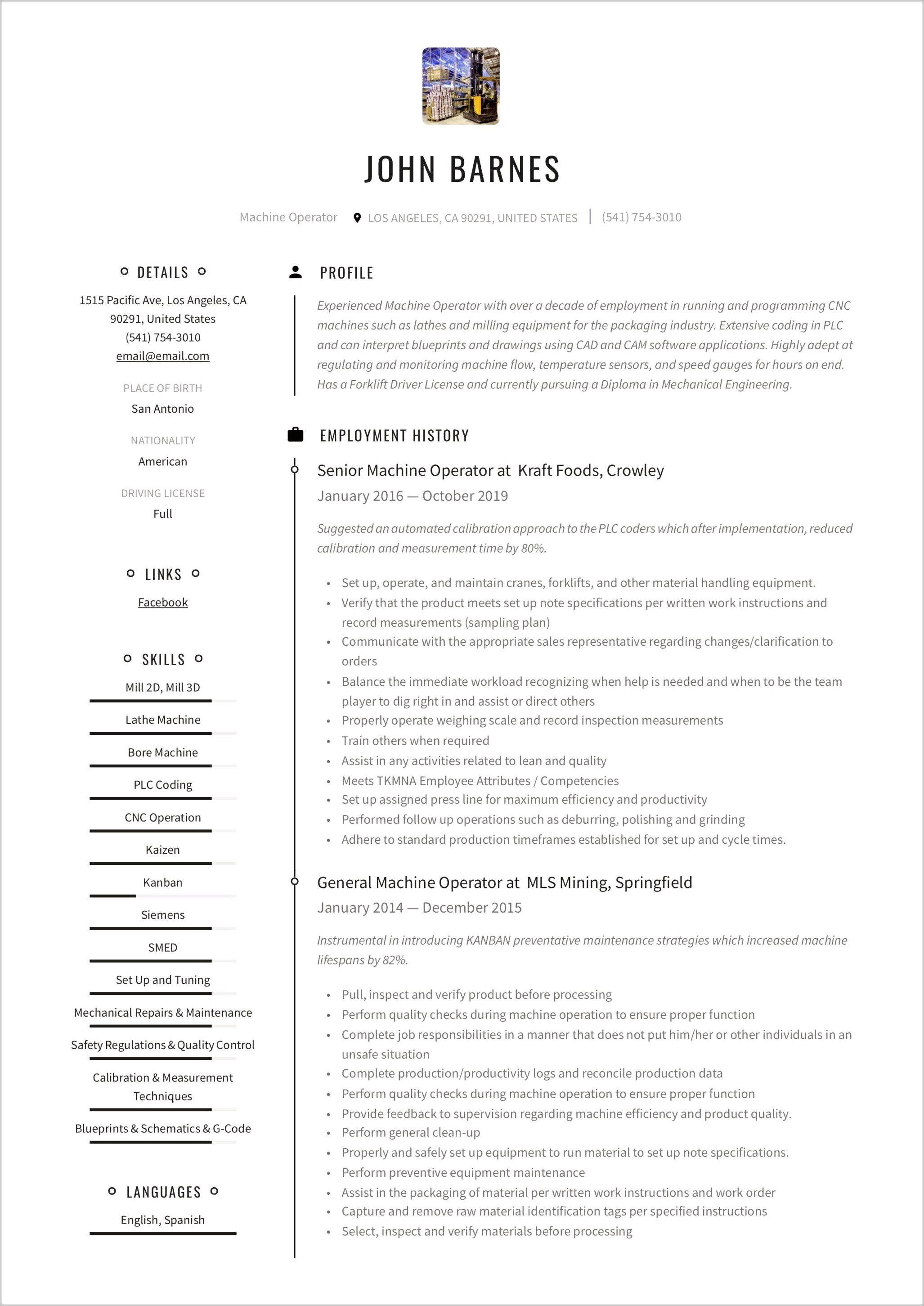 Cnc Programmer Operator Resume Samples