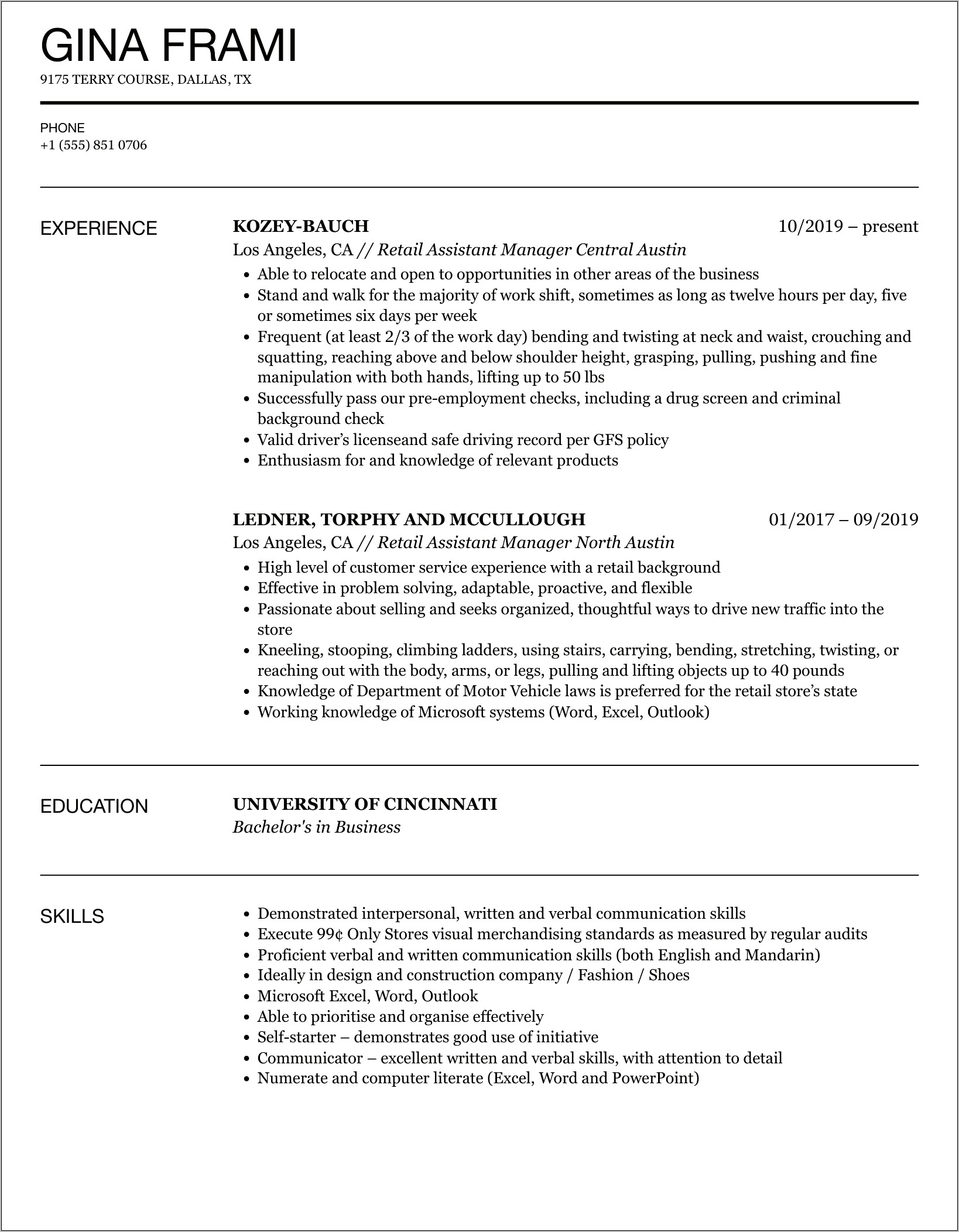 Coffee Cafe District Manager Resume