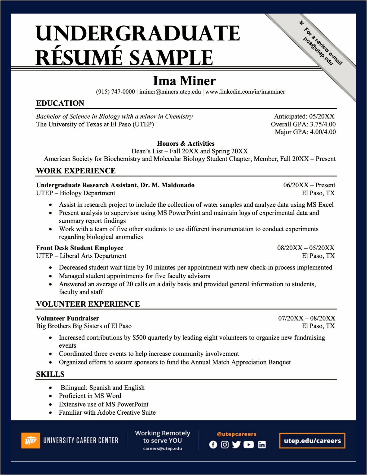 College On Campus Job Résumé