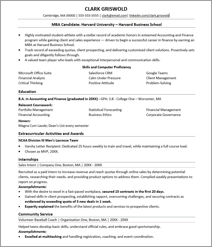 College Resume Examples Ivy League