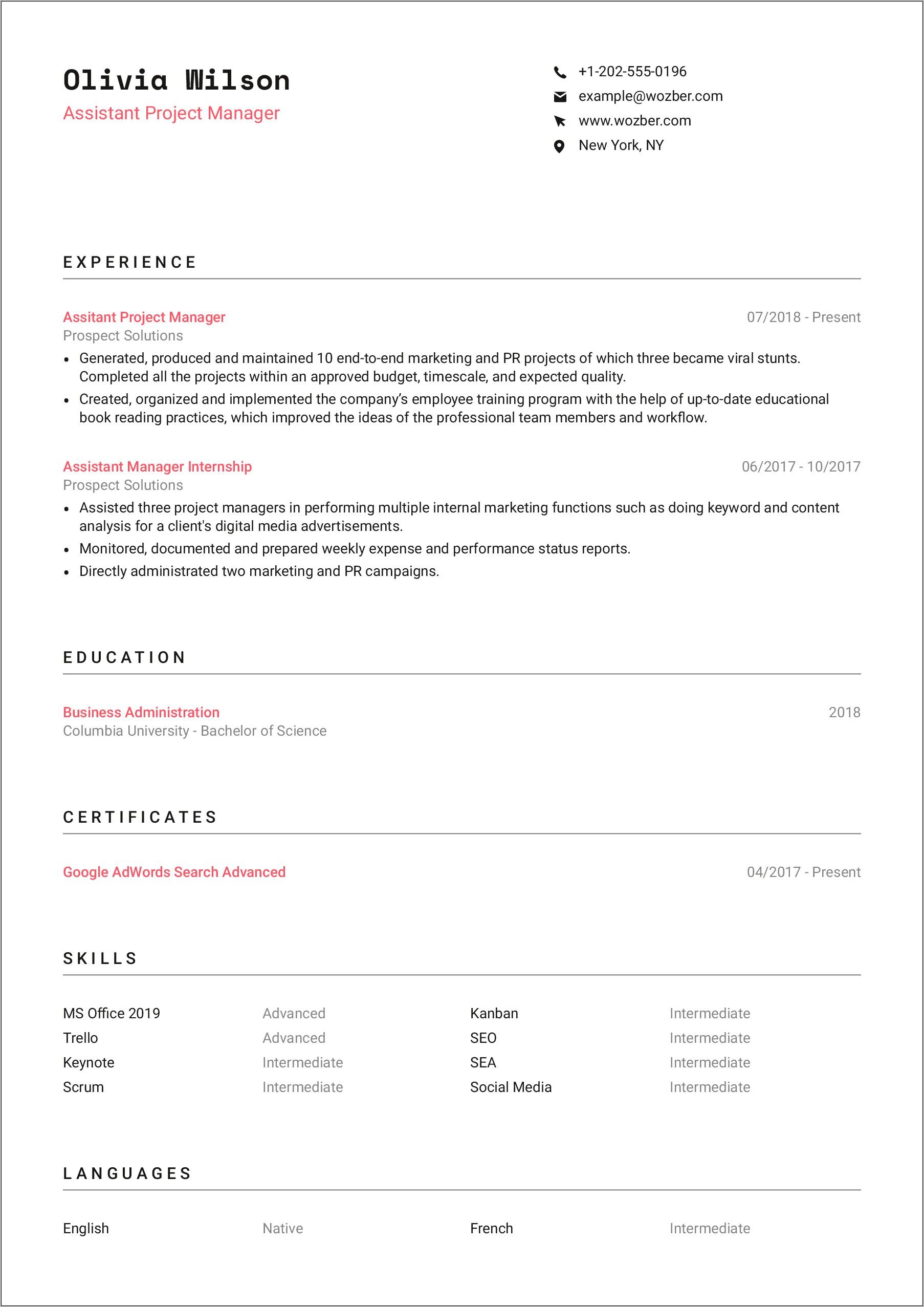 College Student Resume Examples 2017