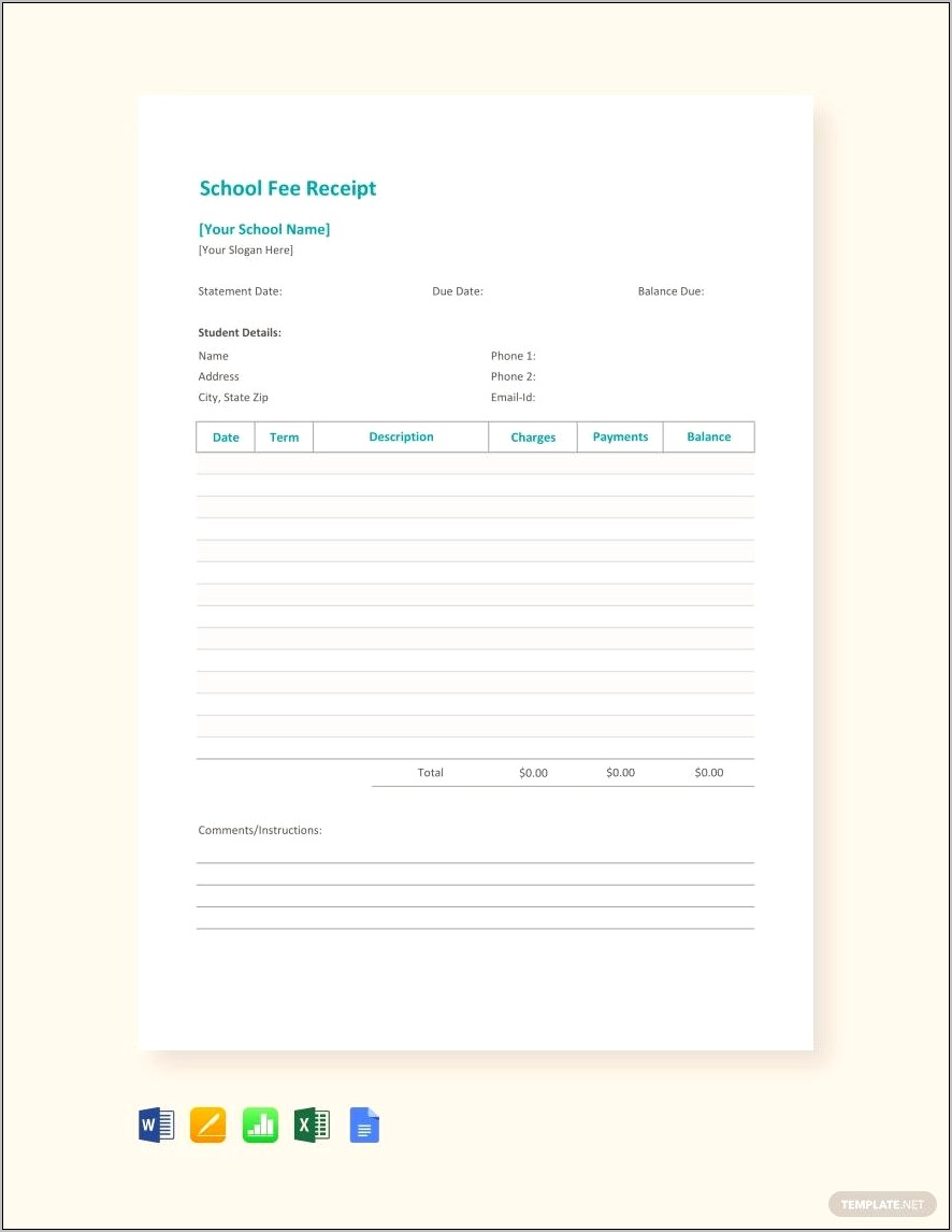 College Tuition Fees Receipt Template Download