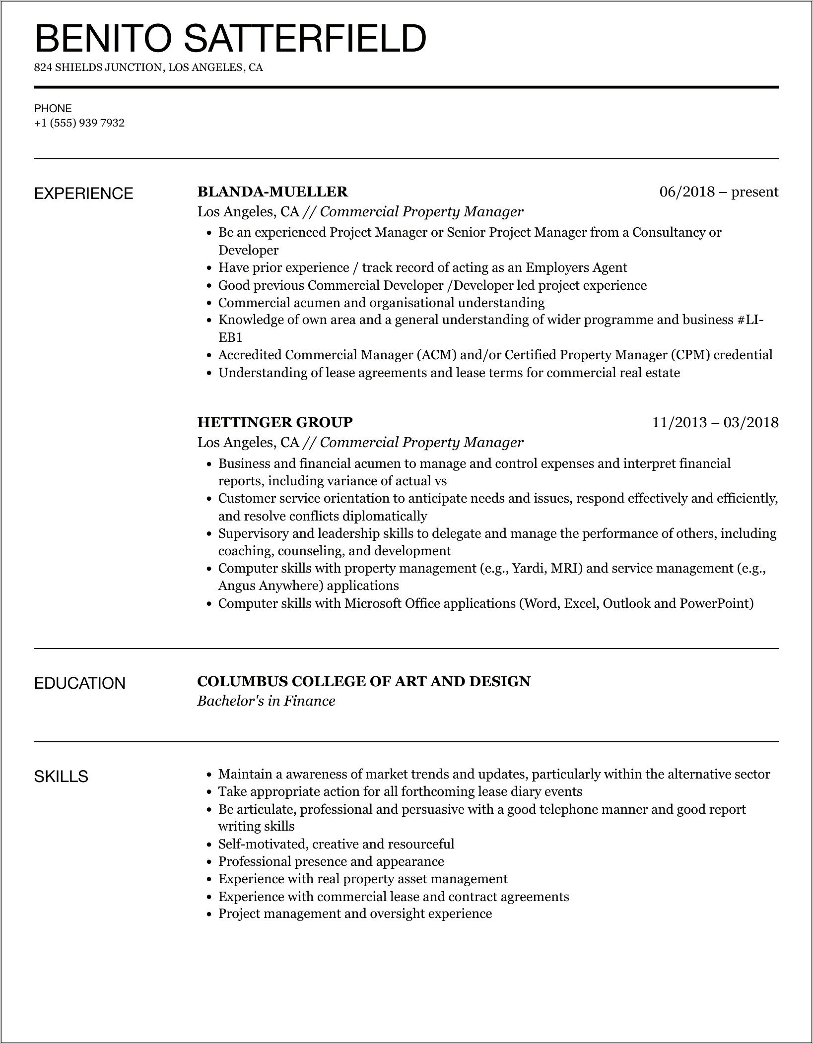 Commercial Managing Broker Resume Samples