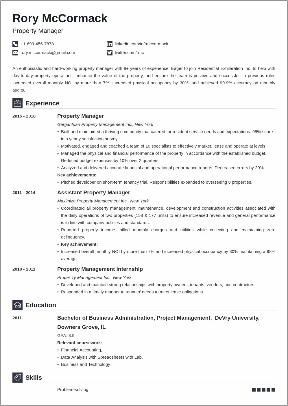 Commercial Property Manager Resume Examples