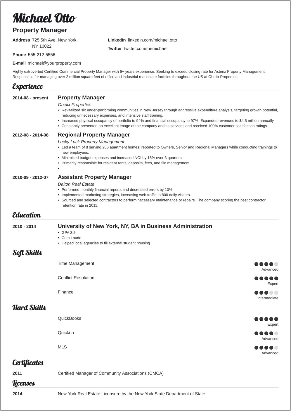 Commercial Property Manager Resume Samples