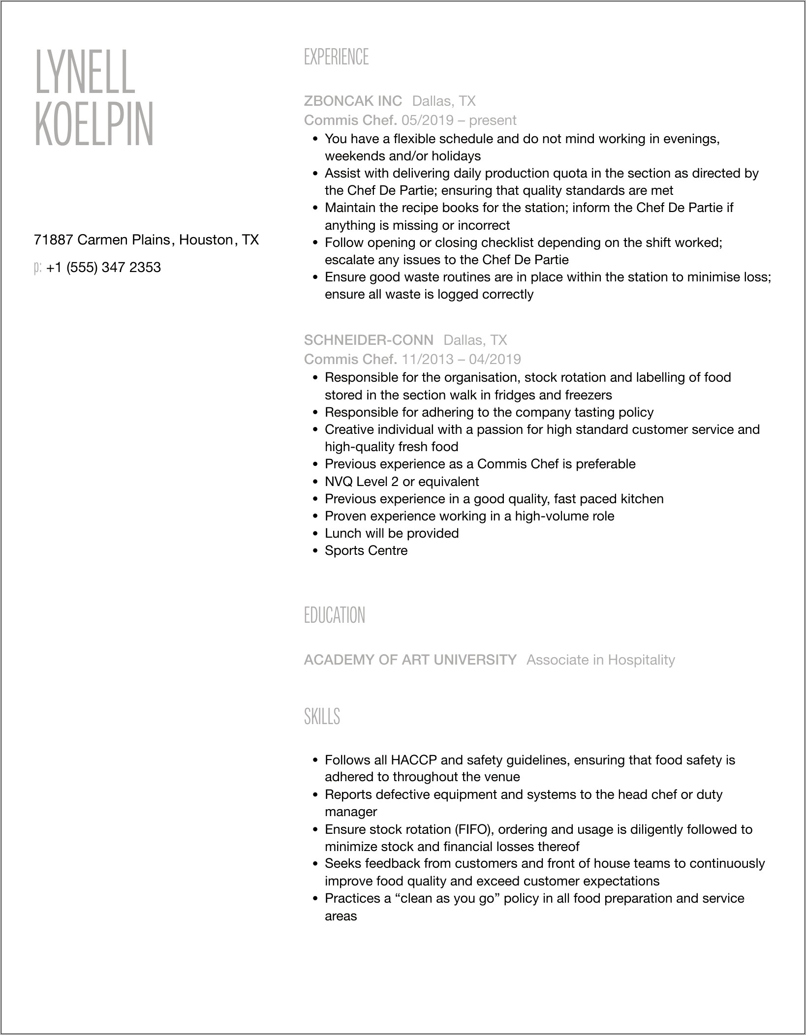 Commis Chef Resume Samples Jobherojobhero