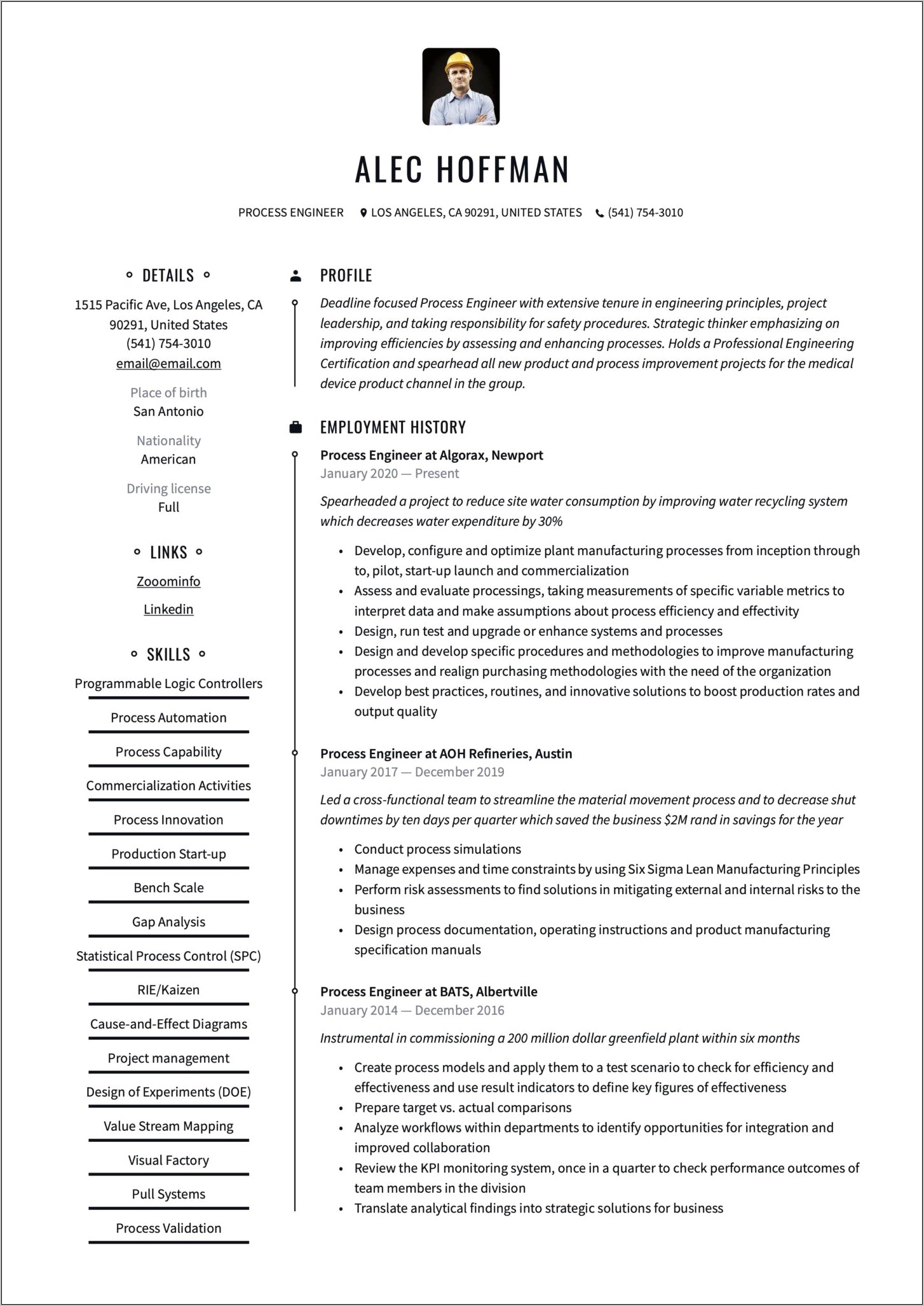 Comprehensive Resume Sample For Engineering