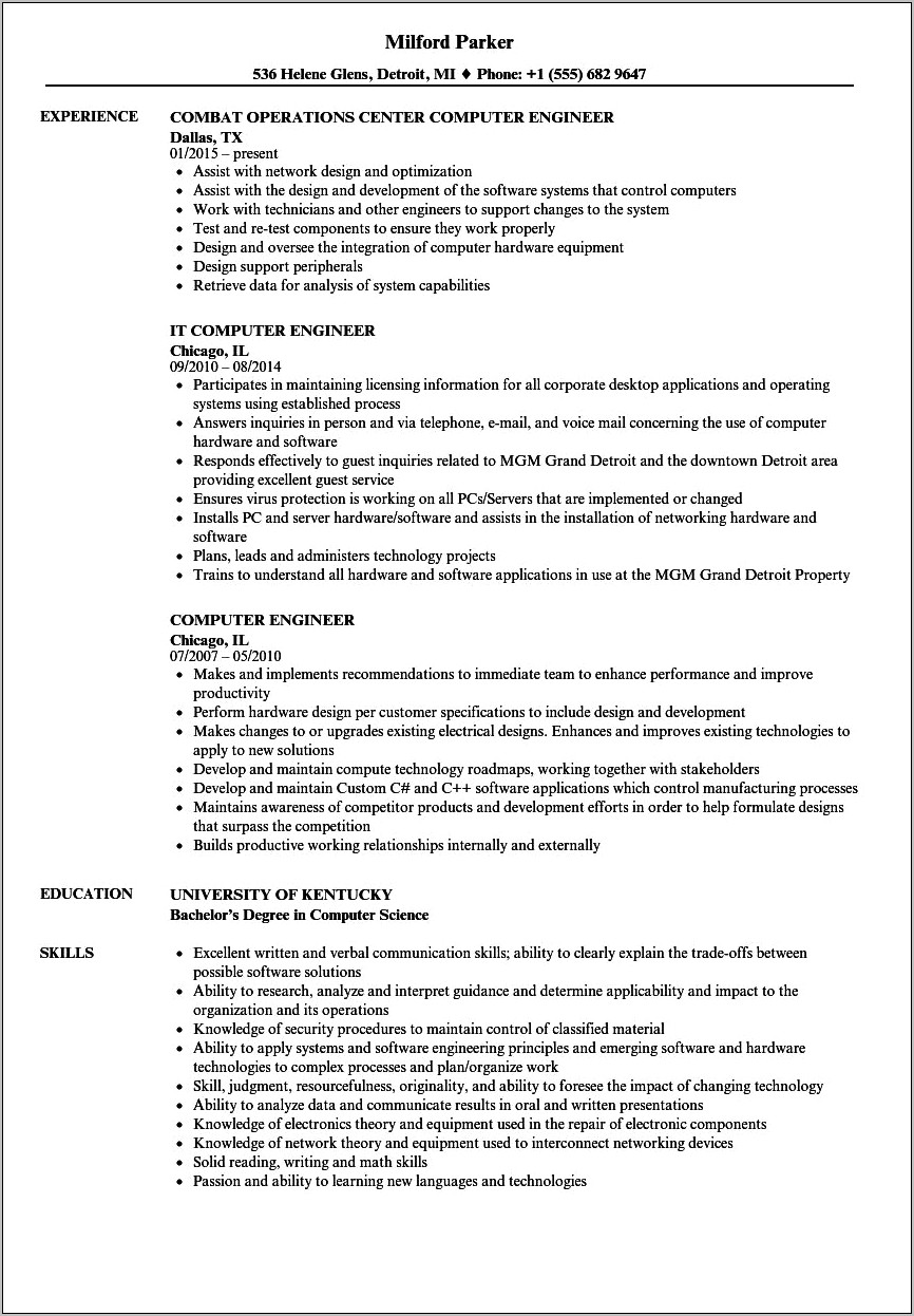 Computer Engineer Resume Sample Pdf