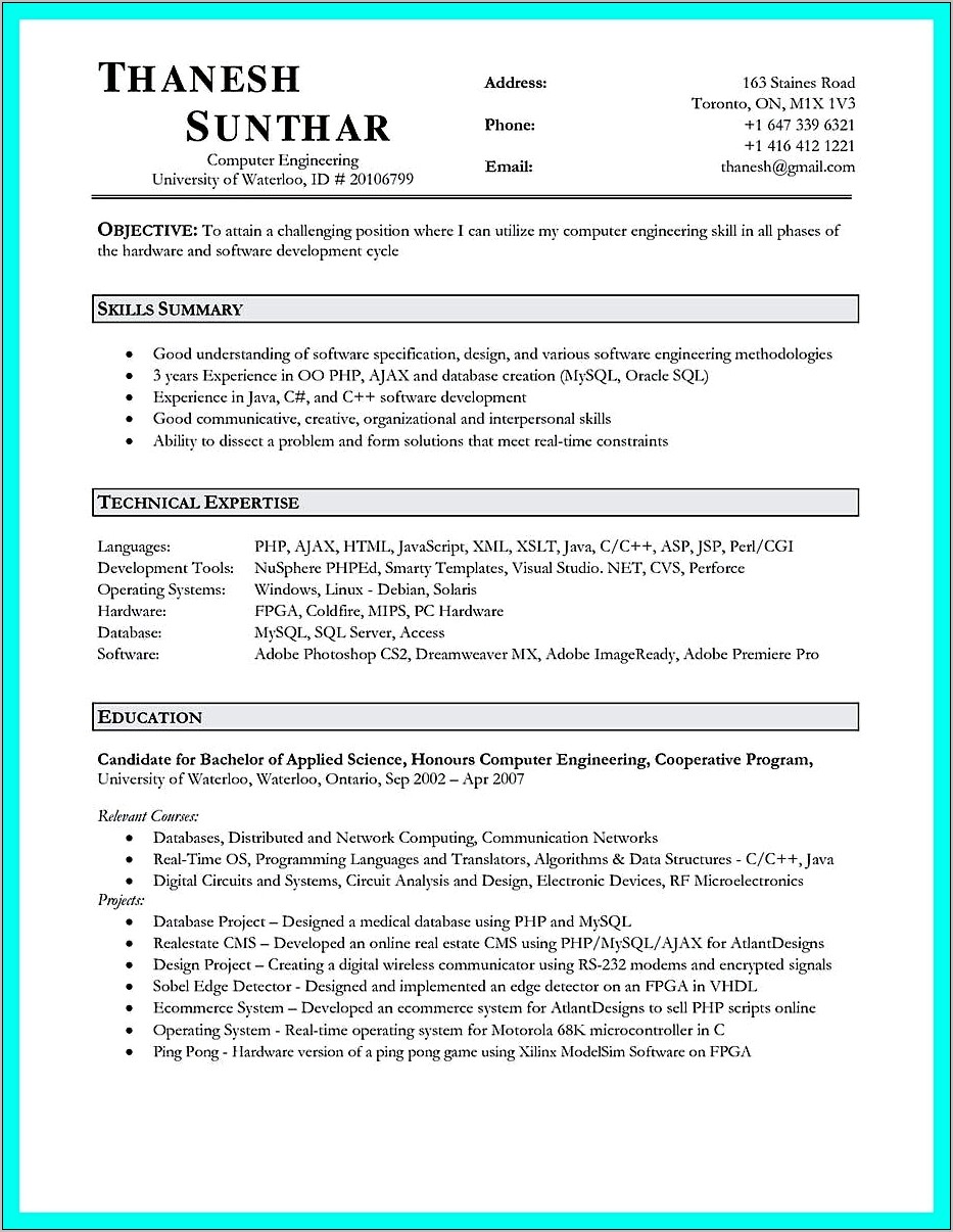 Computer Hardware Skills In Resume