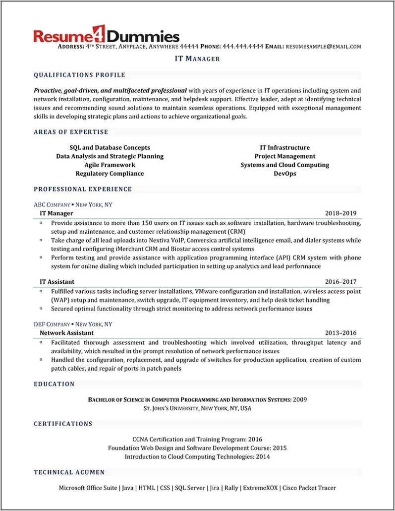 Computer Help Desk Resume Examples