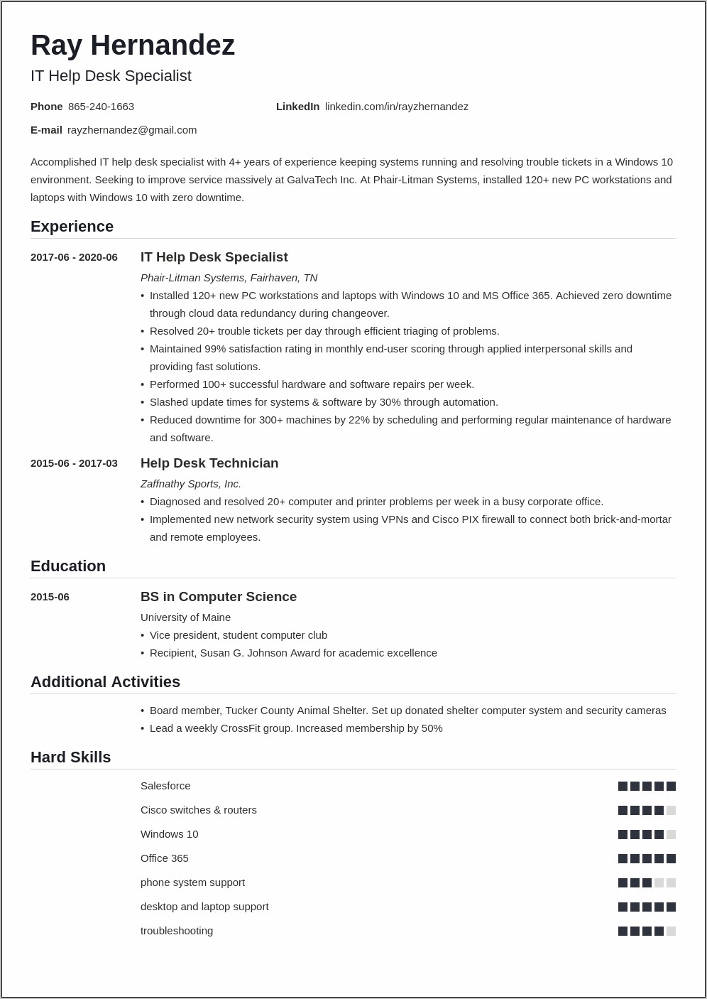 Computer Help Desk Resume Sample