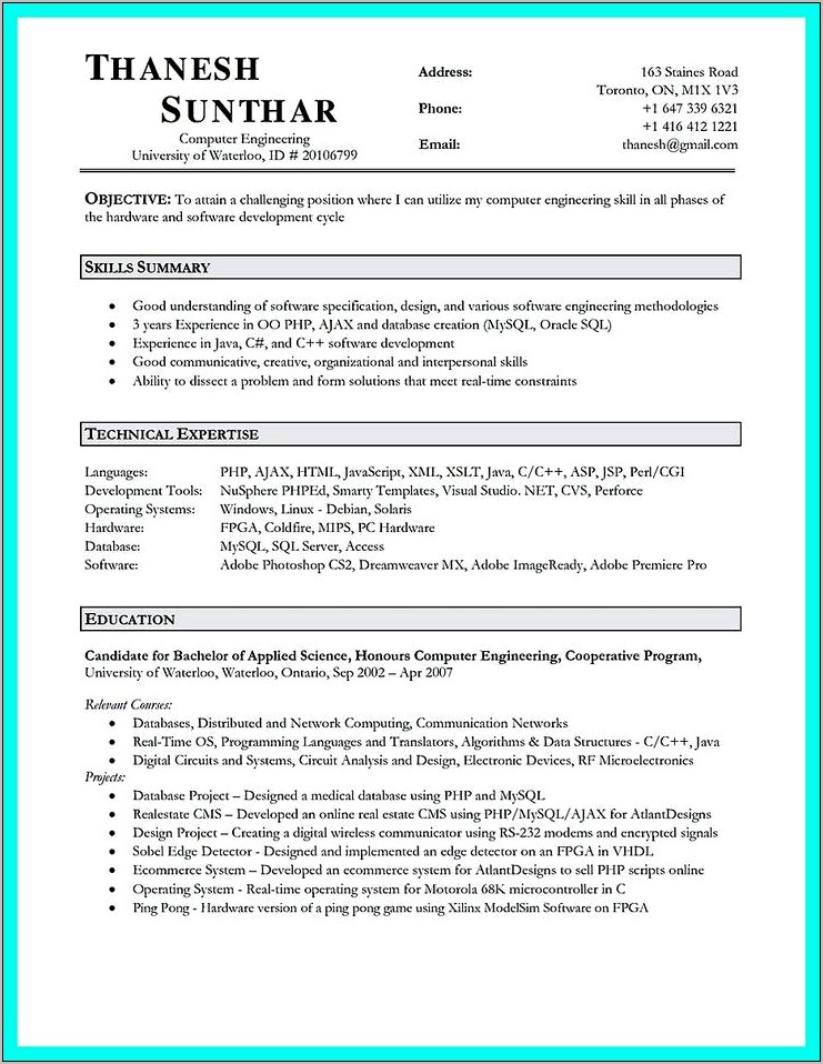 Computer It Job Resume Sample