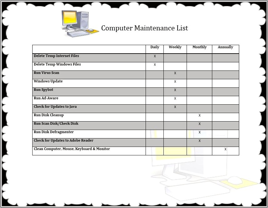 Computer Preventive Maintenance Template Excel Download