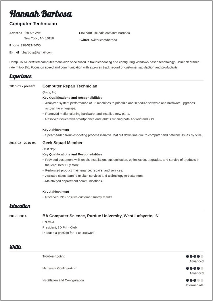 Computer Repair Resume Sample Template