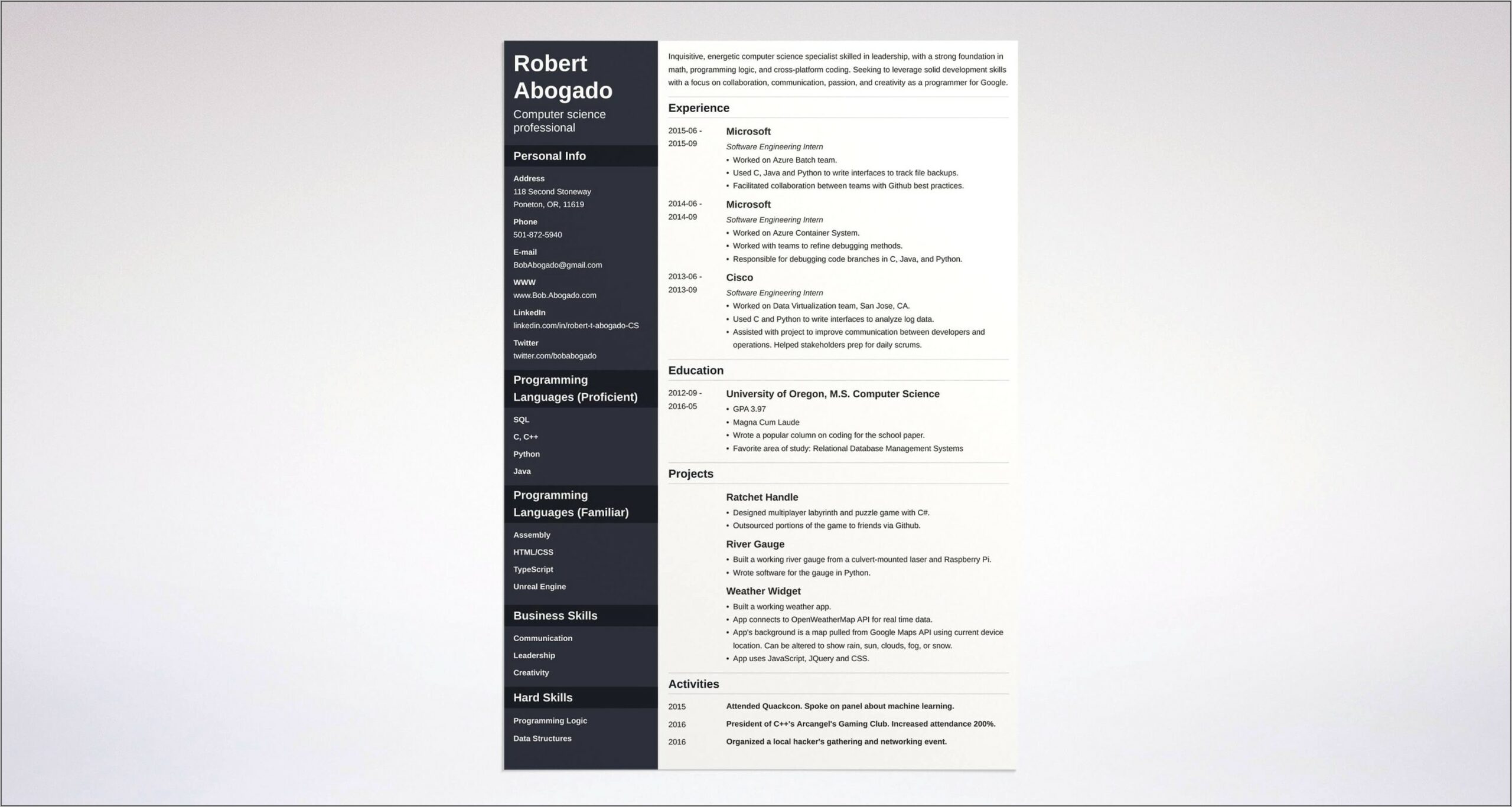 Computer Science Sample Resume Objective