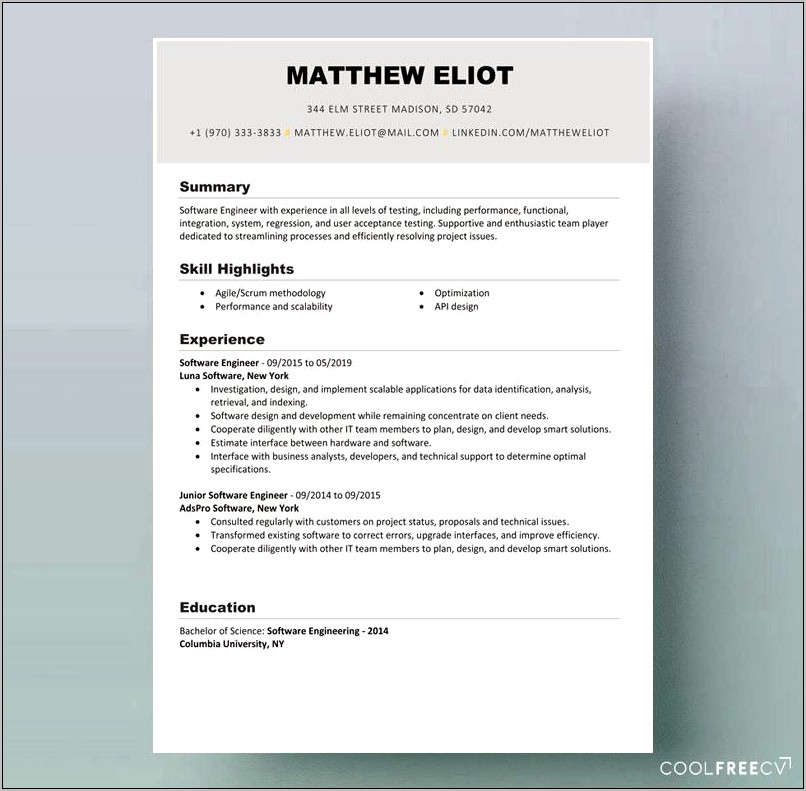 Computer Software Engineer Resume Examples