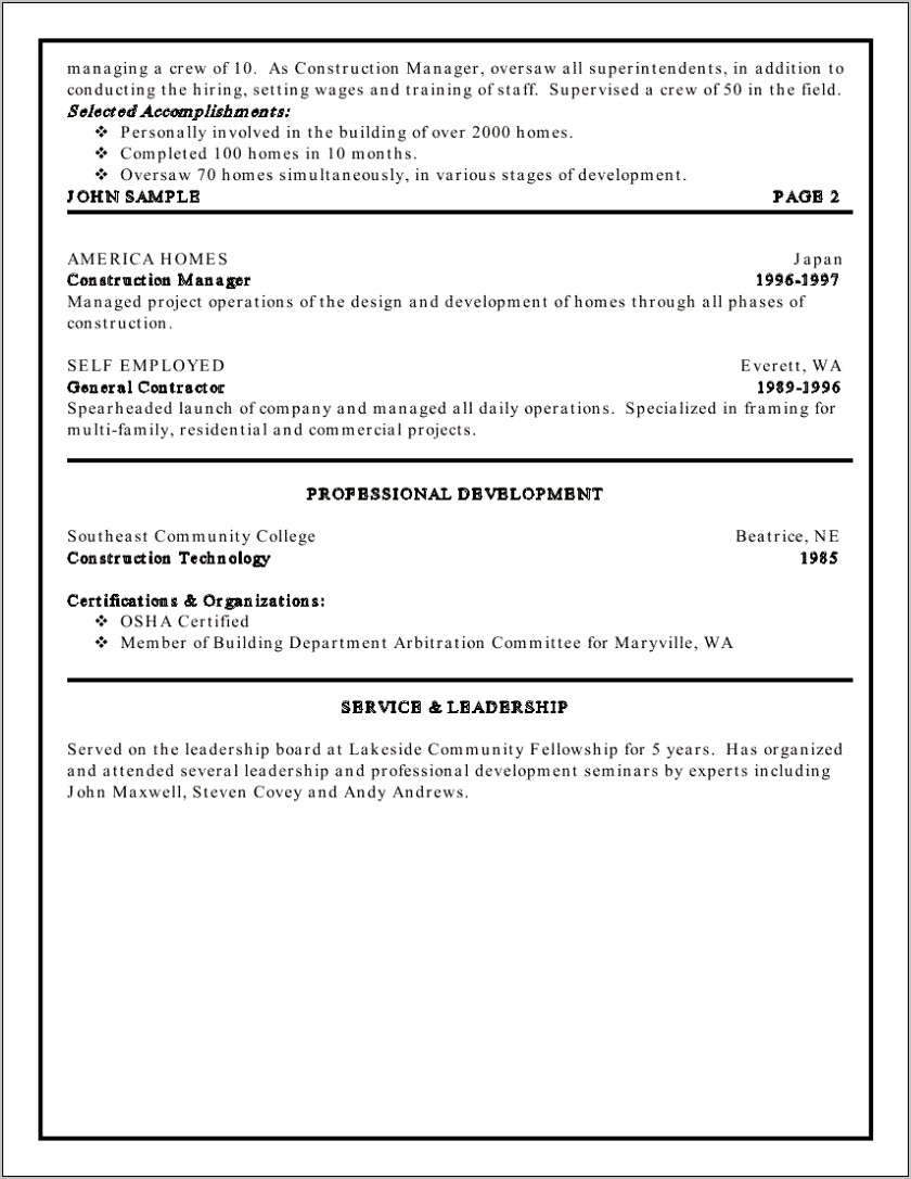 Construction Management Resume Summary Examples