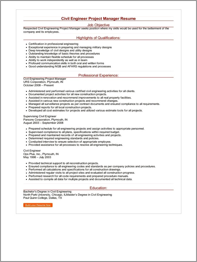 Construction Project Manager Resume Headline