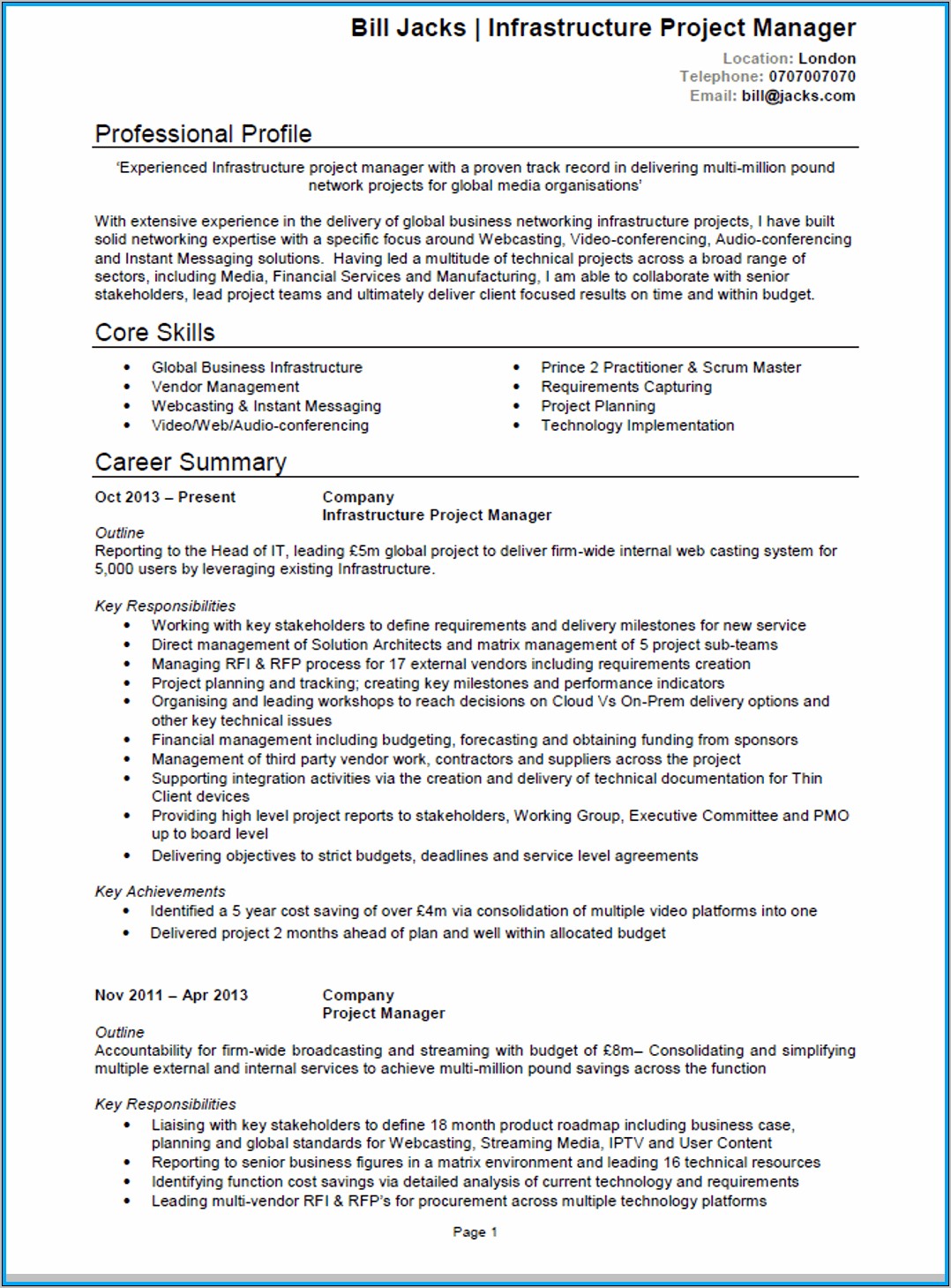 Construction Project Manager Skills Resume